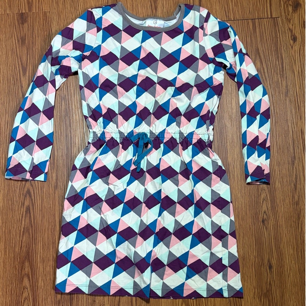 Hanna Andersson Geometric Print‎ Long Sleeve 100% Cotton Dress size 130 cm/ 8